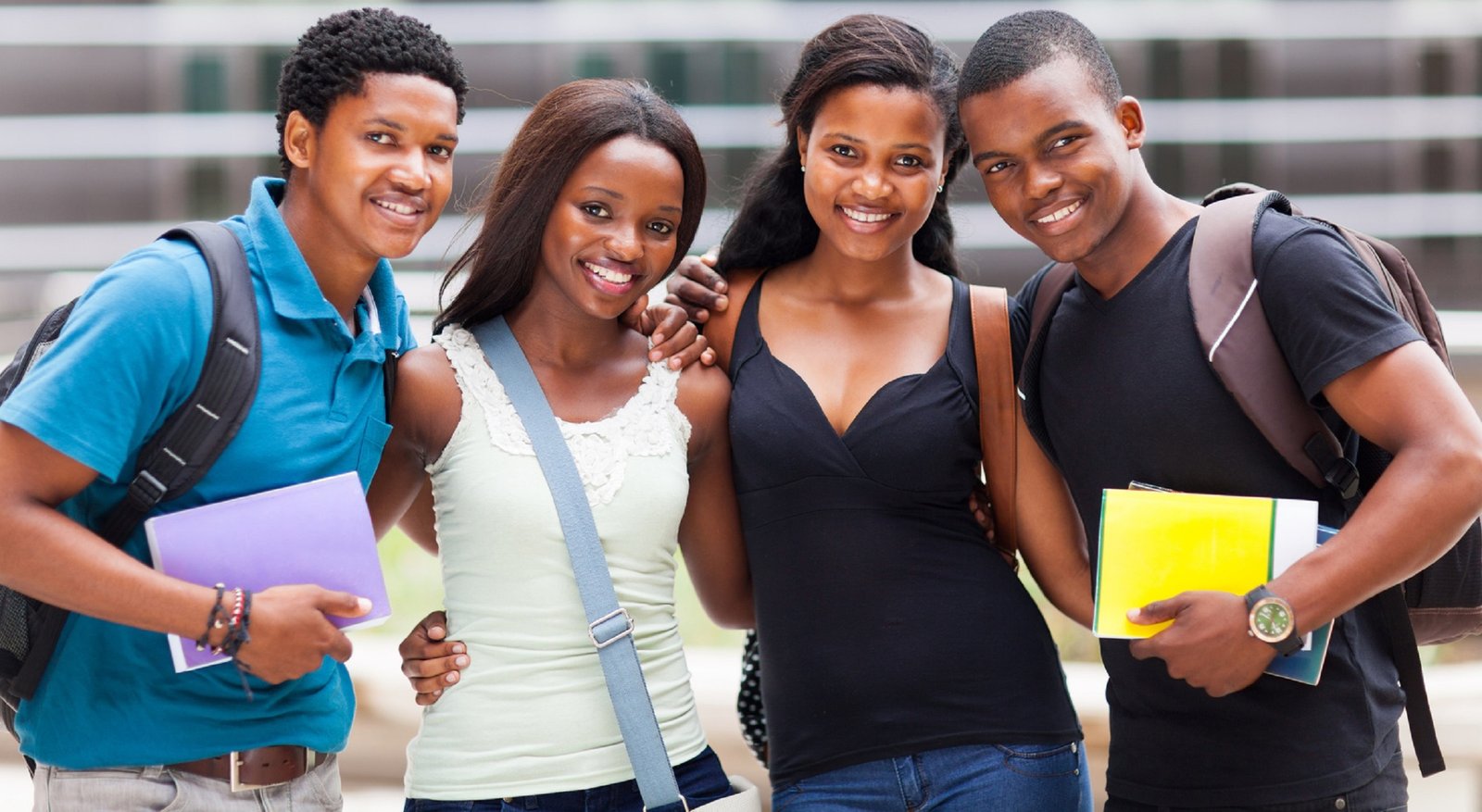 group of happy african college friends